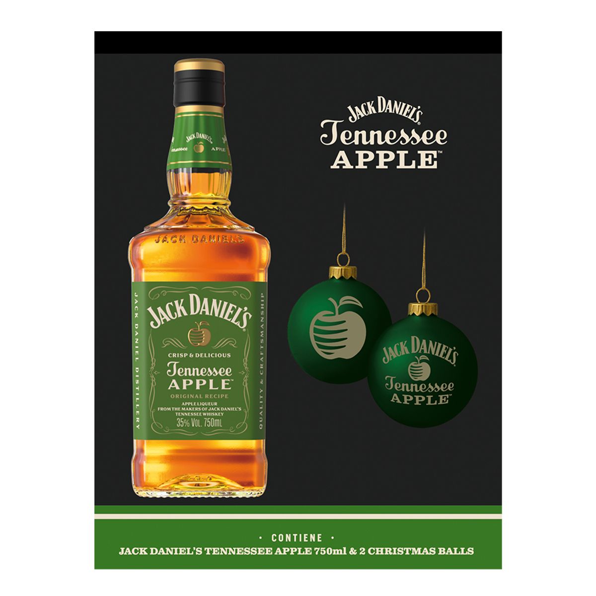 JACK DANIELS - Whiskey Jack Daniels Apple 750cc + 2 Esferas Navideñas