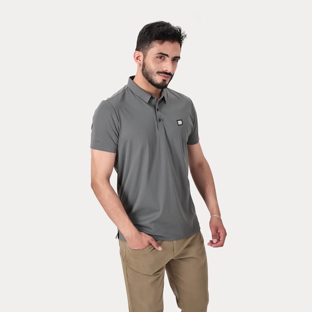 GANGSTER - Polera Polo Poliamida Seneca Gris Gangster