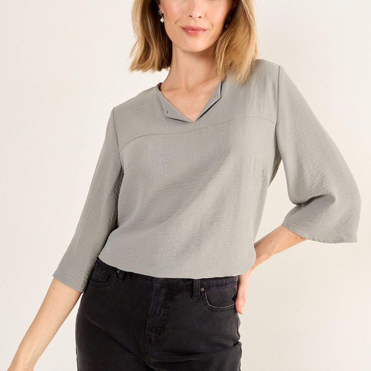 MA GRIFFE - Blusa Escote V Mujer Avellana Magriffe