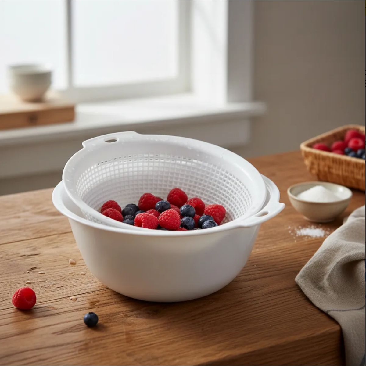 GENERICO - Set Colador y Bowl Plástico  para Cocina