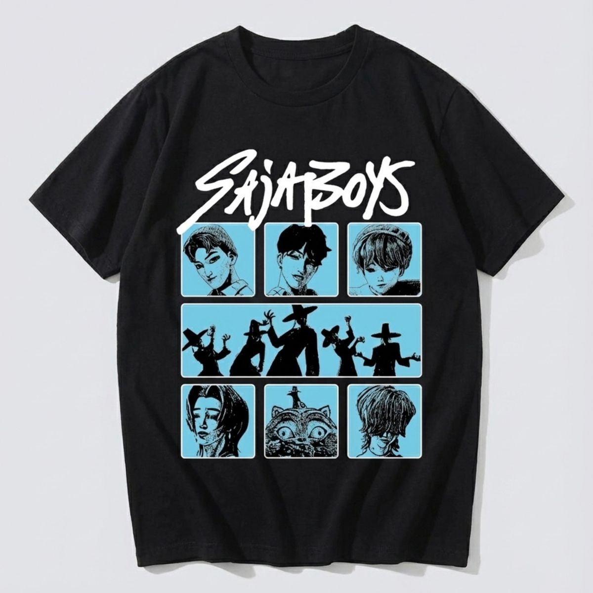 KPOP DEMON HUNTERS - Polera Manga Corta Niño Saja Boys Negro Kpop Demon Hunters