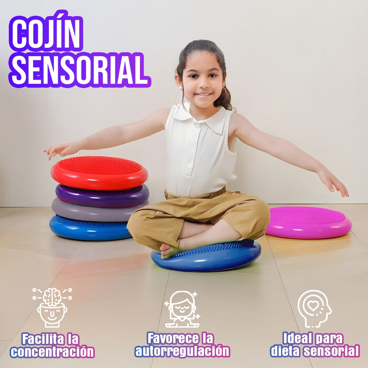 GENERICO - Cojín Yoga Sensorial Propioceptivo Tea + Inflador