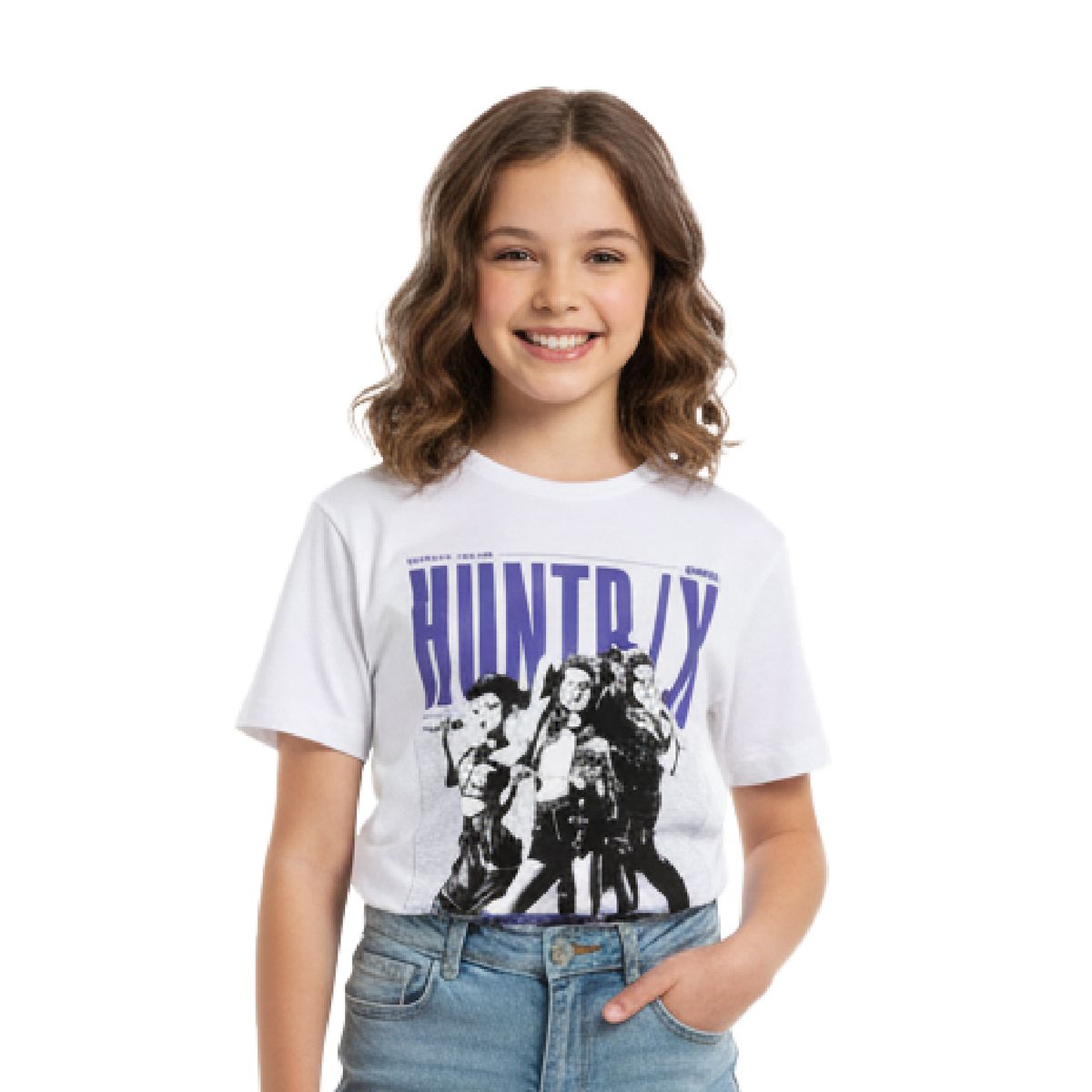 KPOP DEMON HUNTERS - Polera Manga Corta Niña World Tour Blanco Kpop Demon Hunters