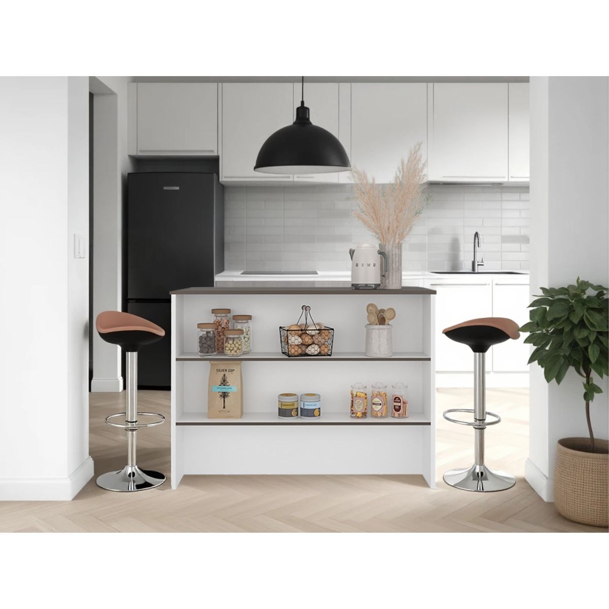 TUHOME - Barra Auxiliar De Cocina Fendi 90x120x60 Cm Milan Y Blanco