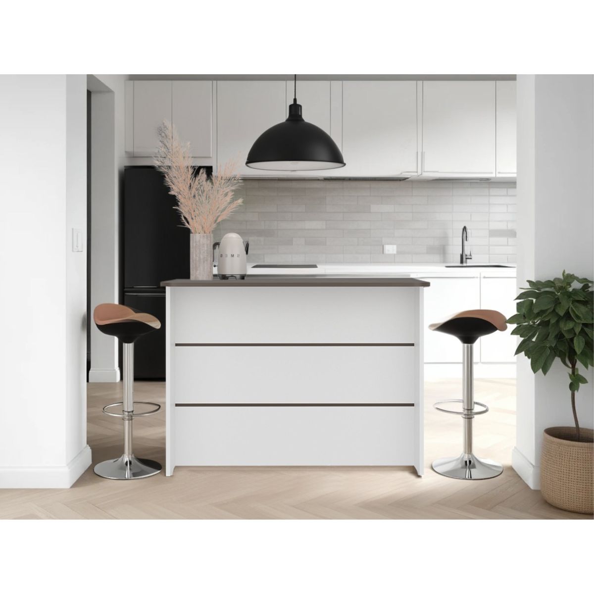TUHOME - Barra Auxiliar De Cocina Fendi 90x120x60 Cm Milan Y Blanco