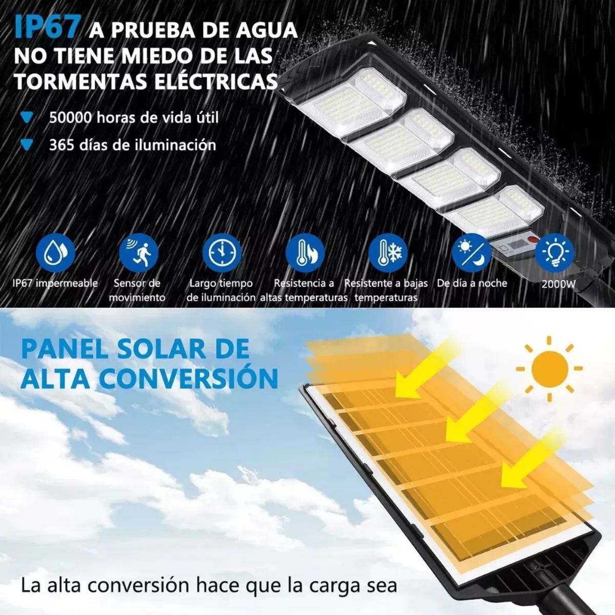GENERICO - Foco Solar 500W Led Exterior Sensor Movimiento + Control