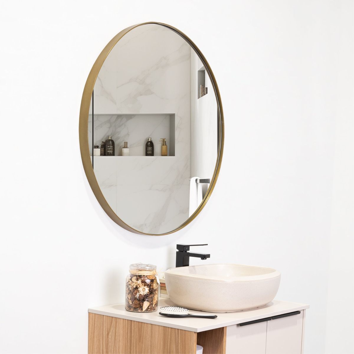 TUHOME - Espejo D80 Circular 80x80x35 Cm Dorado Con Marco Metalico