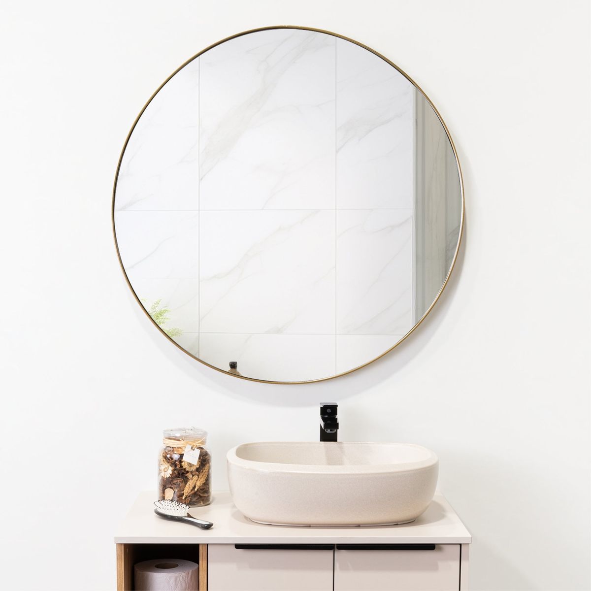 TUHOME - Espejo D80 Circular 80x80x35 Cm Dorado Con Marco Metalico