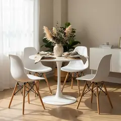 PANDALINO - Comedor Mesa Tulip Blanco 80 cm + 4 Sillas Eames Blanco