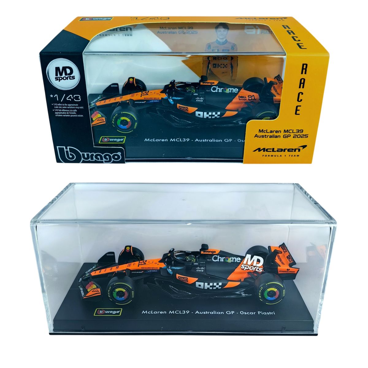 BBURAGO - Auto F1 Mclaren MCL39 GP Australia 2025 #81 Oscar Piastri Caja Acrilica 1:43