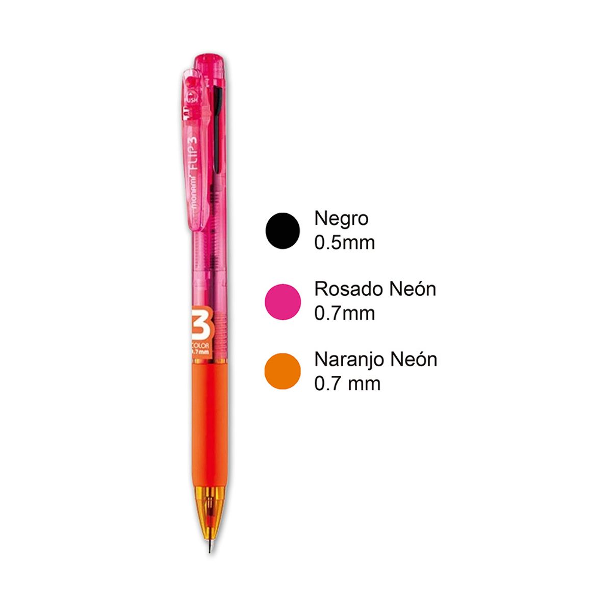 MONAMI - Lápiz Multicolor Monami Flip 3 Neón Negro Rosado Naranjo