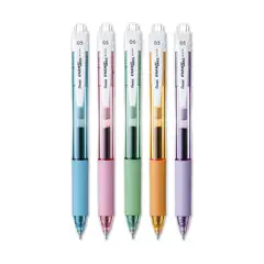 PENTEL - Set 5 Lápiz Ener Gel X Retráctil 05mm Cuerpo Pastel Tinta Negra