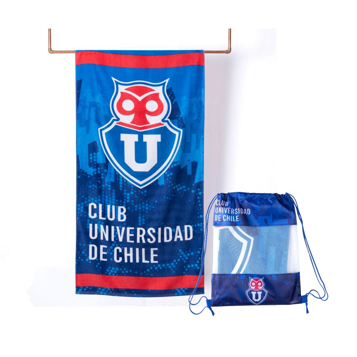 MASHINI - TOALLA DE PLAYA ALGODON CON BOLSO CLUB UNIVERSIDAD DE CHILE