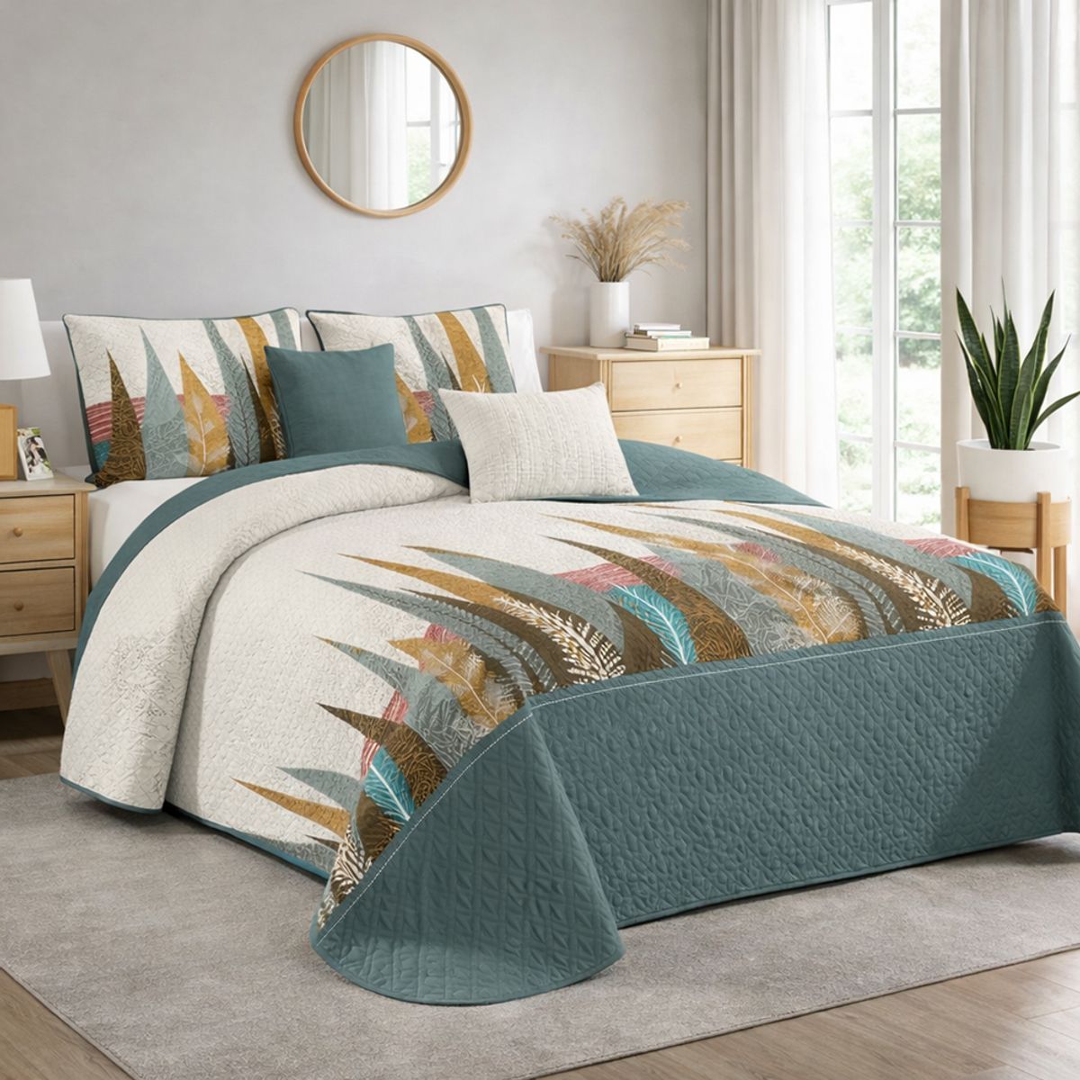 GENERICO - Cubre cama plaza y media de verano estampado verde