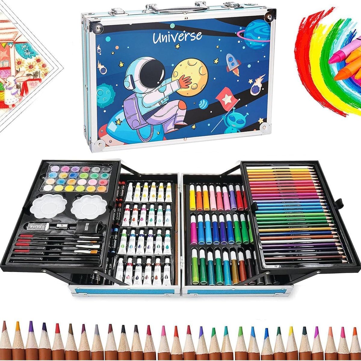 GENERICO - Set Para Pintar Lápices Colores Maleta De Arte 145pc Azul Astronauta