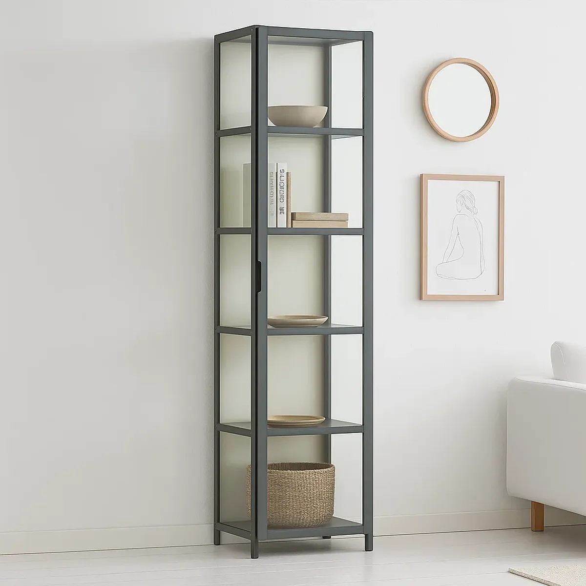 KLIK - Vitrina BambooLine Estrecha con Puertas Acrílicas 5 Niveles