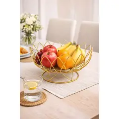 GENERICO - Frutero Metalico Dorado Flor Decorativo Centro De Mesa