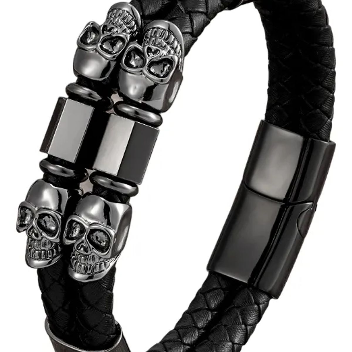 GENERICO - Pulsera De Cuero Black Titan Calavera Hombre Moda Royal