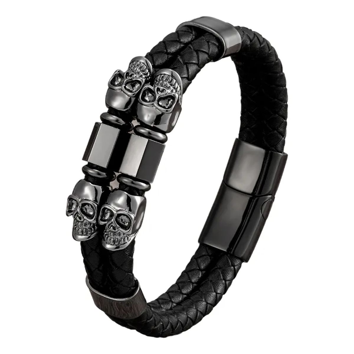 GENERICO - Pulsera De Cuero Black Titan Calavera Hombre Moda Royal
