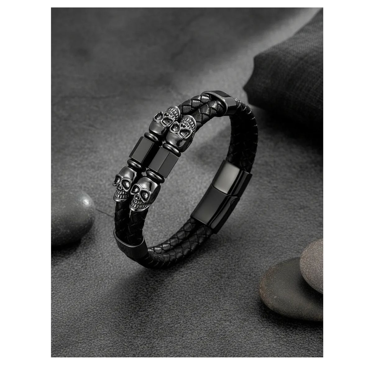 GENERICO - Pulsera De Cuero Black Titan Calavera Hombre Moda Royal