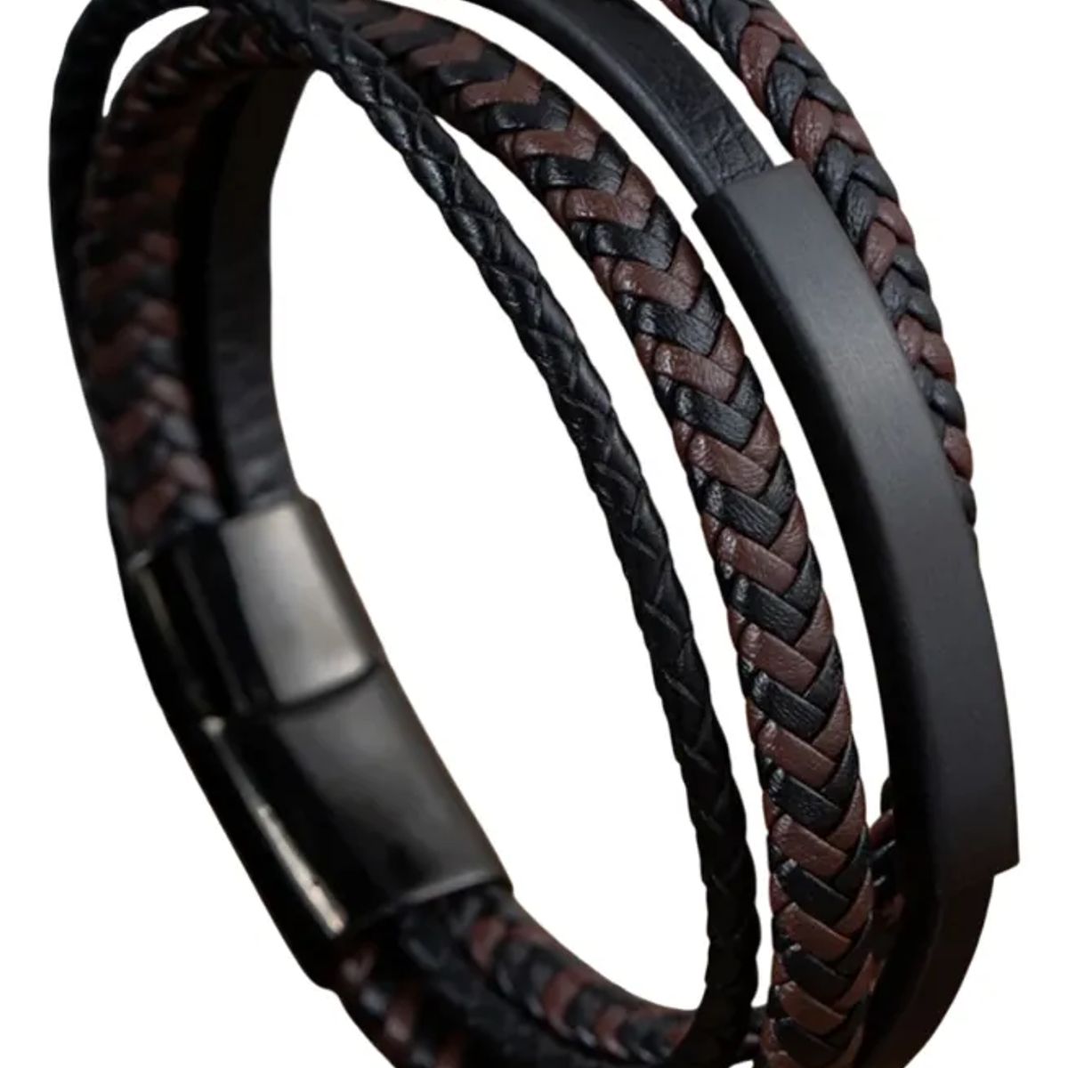 GENERICO - Pulsera De Cuero Black Brown Tejido Moda Masculina
