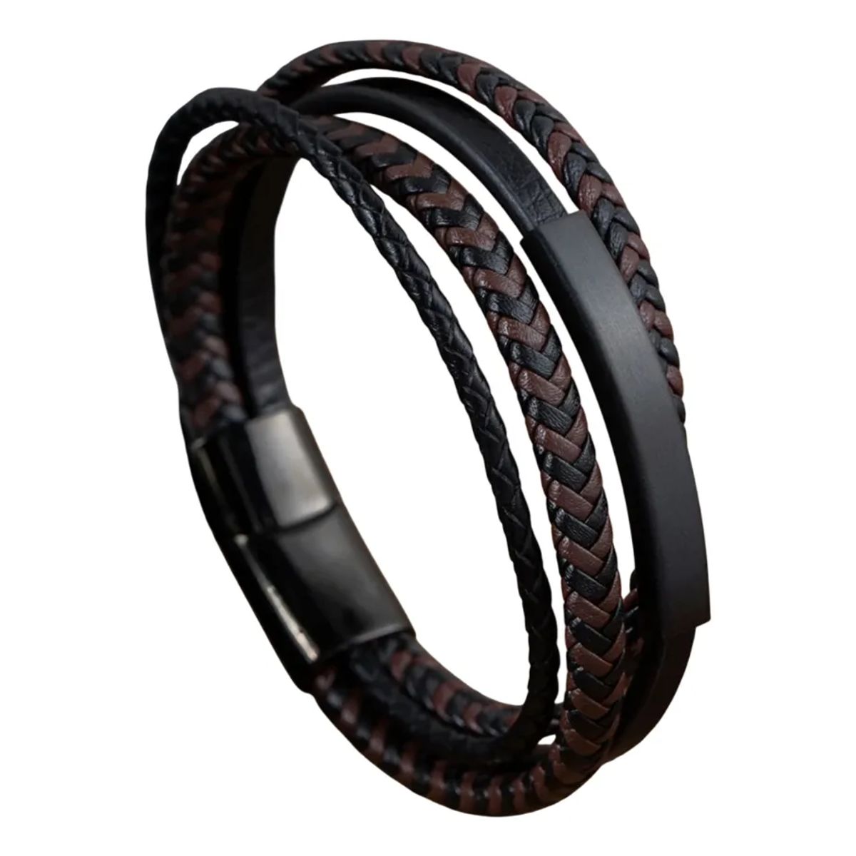 GENERICO - Pulsera De Cuero Black Brown Tejido Moda Masculina