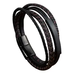 GENERICO - Pulsera De Cuero Black Brown Tejido Moda Masculina