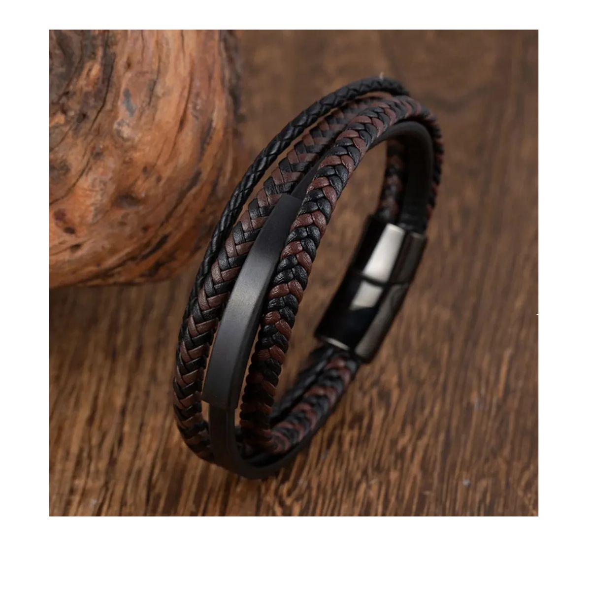 GENERICO - Pulsera De Cuero Black Brown Tejido Moda Masculina