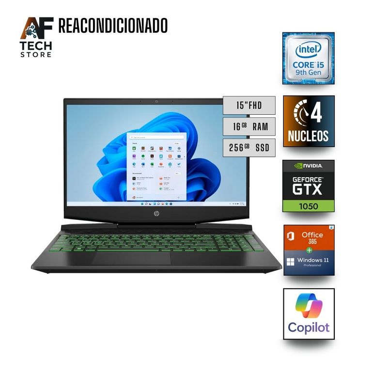 Notebook Pavilion Gaming I5 9th 16GB 256GB GTX1050 - Win11+Office - Reacondicionado Profesional