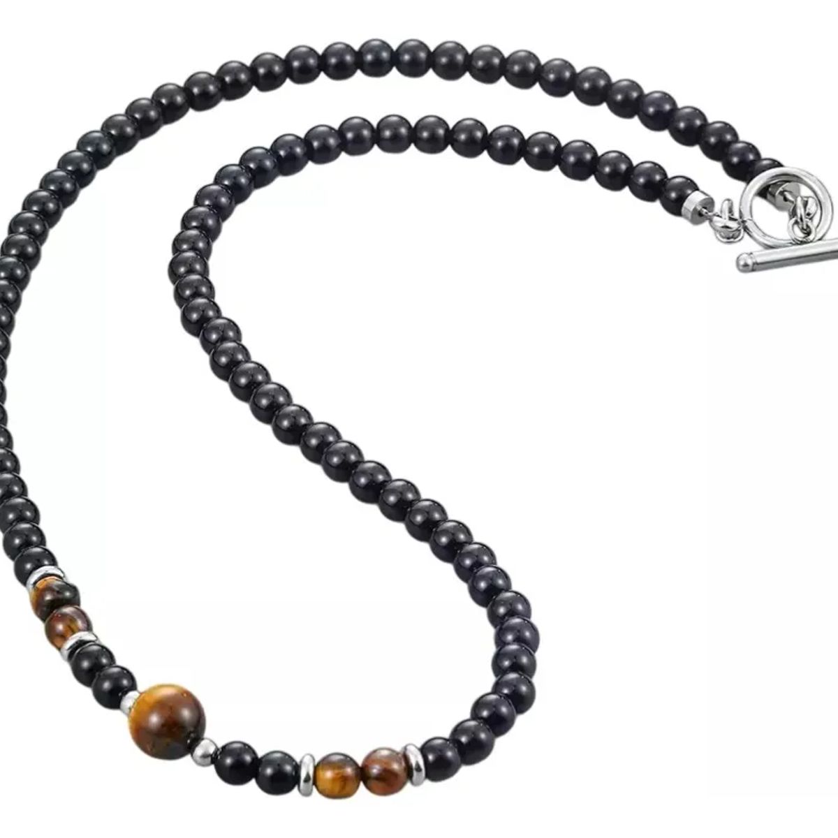 GENERICO - Collar Piedra Onix Y Ojo De Tigre Browm Hombre Moda M1