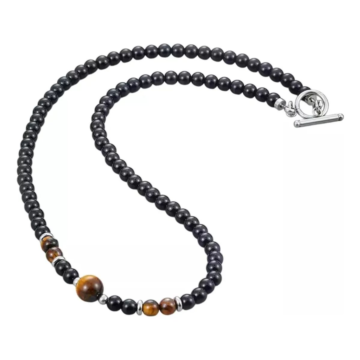 GENERICO - Collar Piedra Onix Y Ojo De Tigre Browm Hombre Moda M1