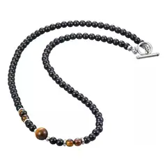 GENERICO - Collar Piedra Onix Y Ojo De Tigre Browm Hombre Moda M1