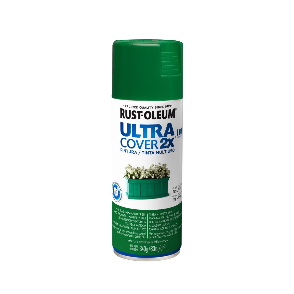 RUST OLEUM - Pintura en Spray Ultra Cover 2X Multiuso Verde Claro Brillante 340 g