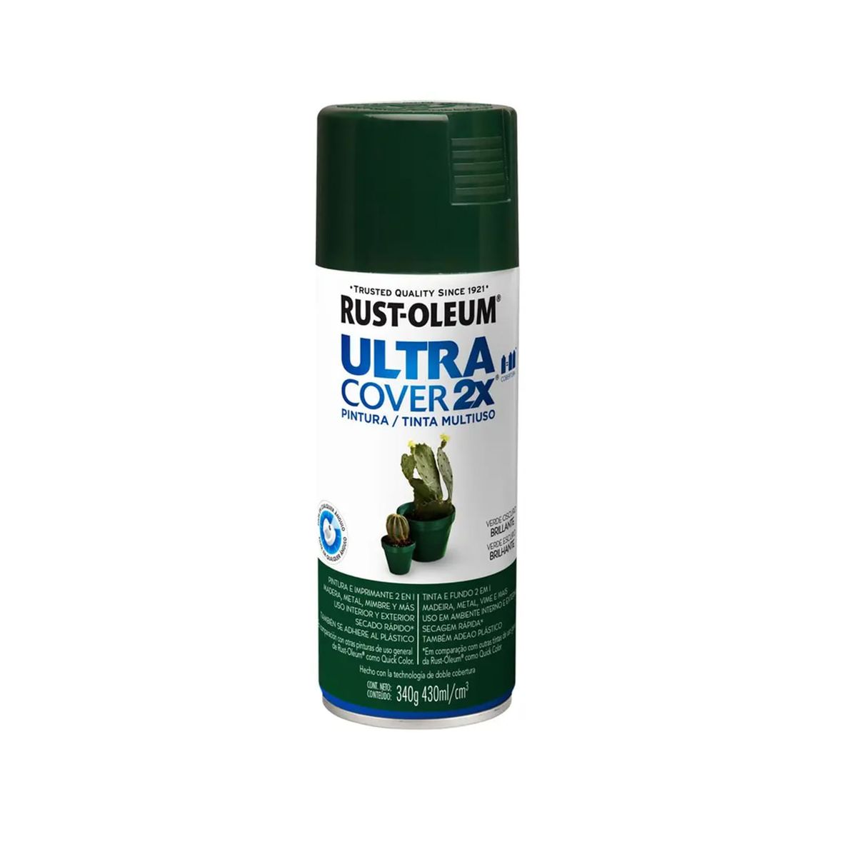 RUST OLEUM - Pintura en Spray Ultra Cover 2X Multiuso Verde Oscuro Brillante 340 g
