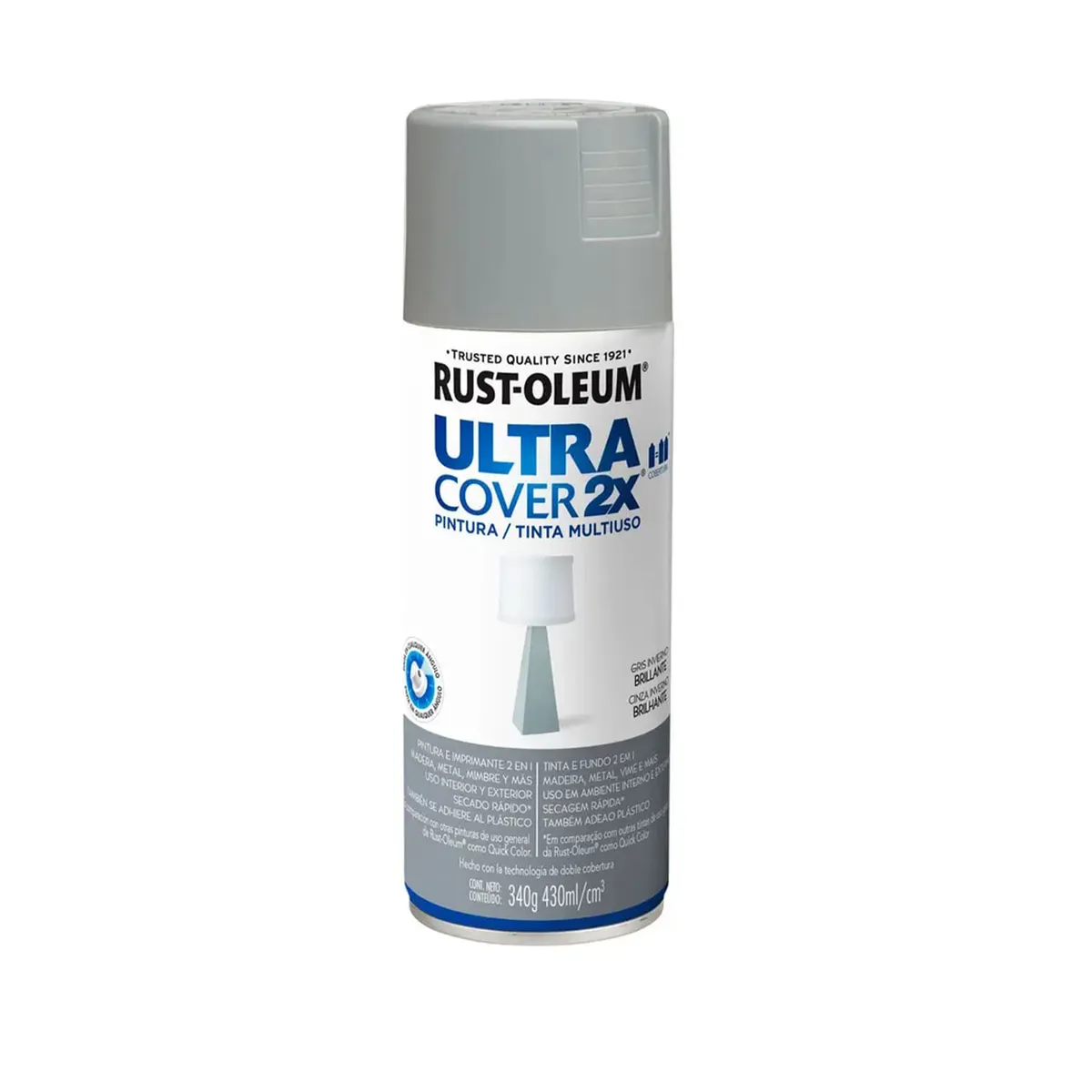 RUST OLEUM - Pintura en Spray Ultra Cover 2X Multiuso Gris Invierno Brillante 340 g