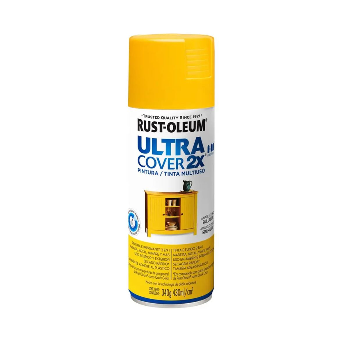 RUST OLEUM - Pintura en Spray Ultra Cover 2X Multiuso Amarillo Oro Brillante 340 g