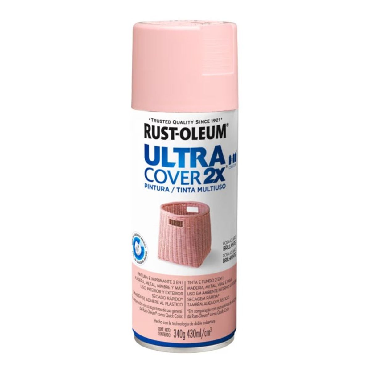 RUST OLEUM - Pintura en Spray Ultra Cover 2X Multiuso Rosa Claro Brillante 340 g