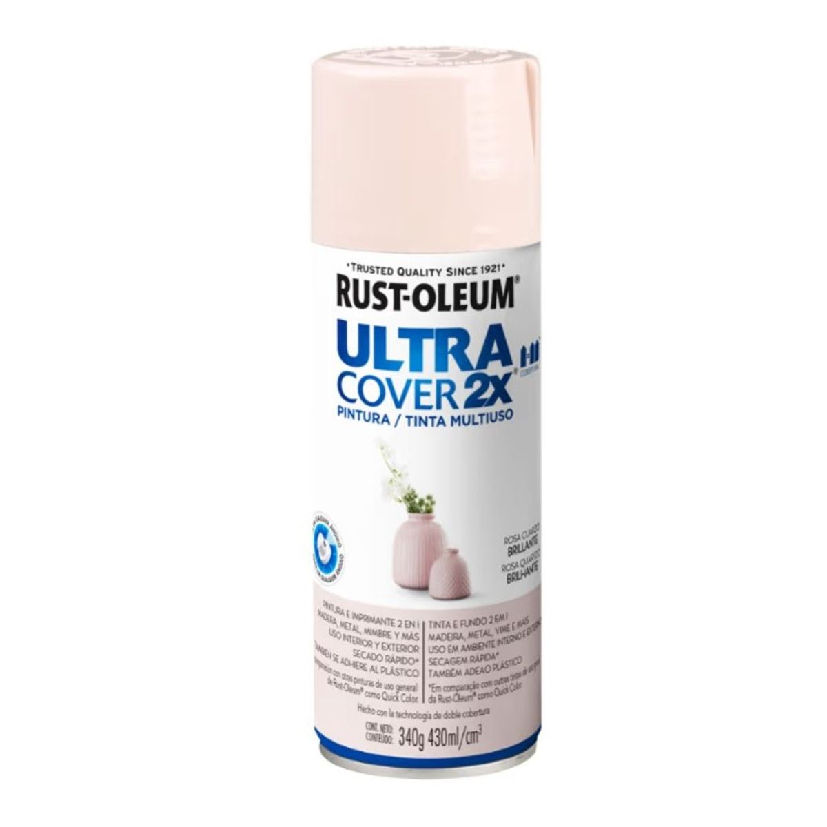 RUST OLEUM - Pintura en Spray Ultra Cover 2X Multiuso Rosa Cuarzo Brillante 340 g