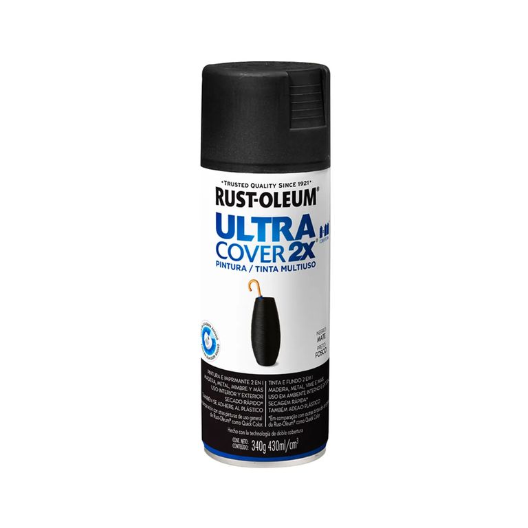 RUST OLEUM Pintura en Spray Ultra Cover 2X Multiuso Negro Mate 340 g ...