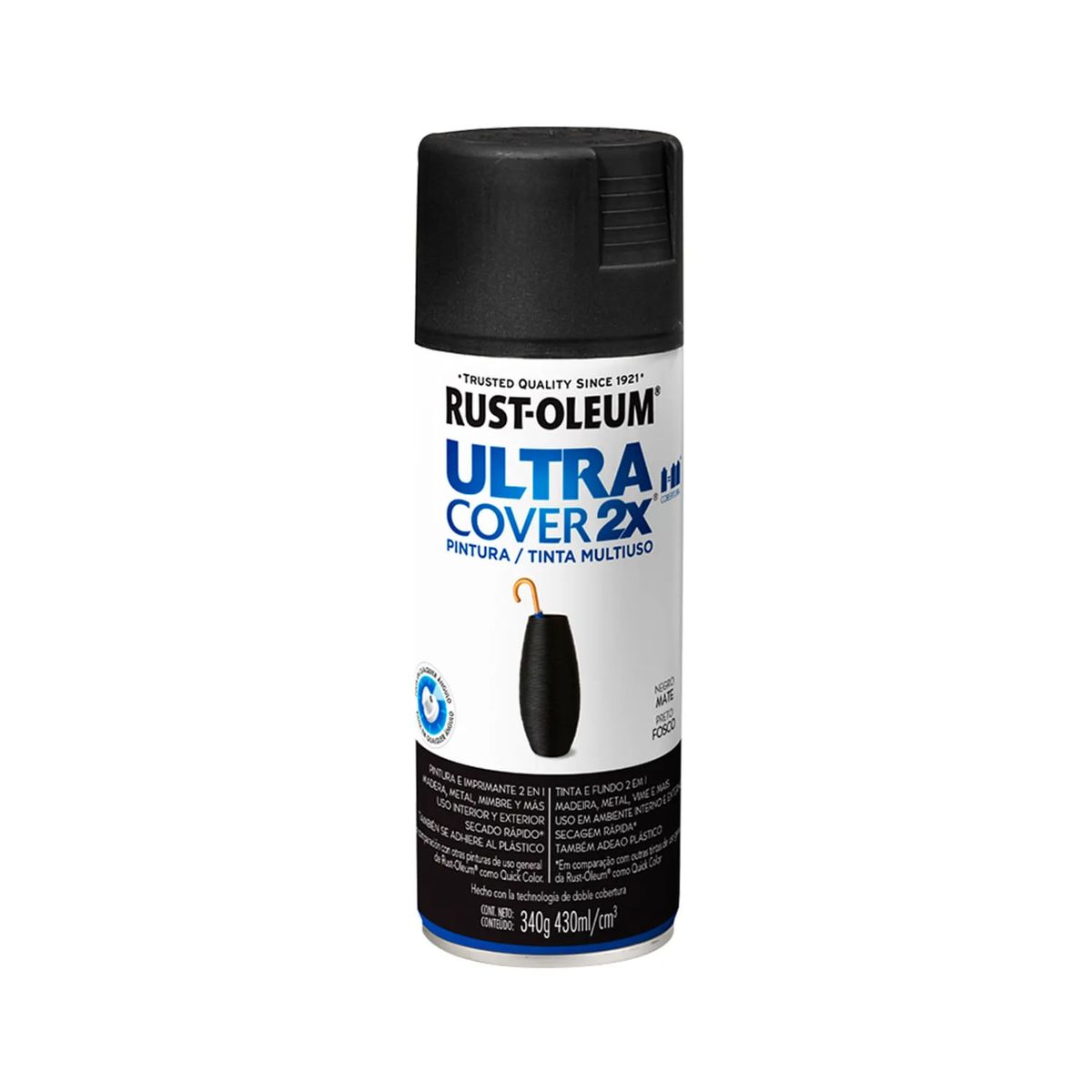 Pintura en Spray Ultra Cover 2X Multiuso Negro Mate 340 g, marca RUST OLEUM - Foto Principal