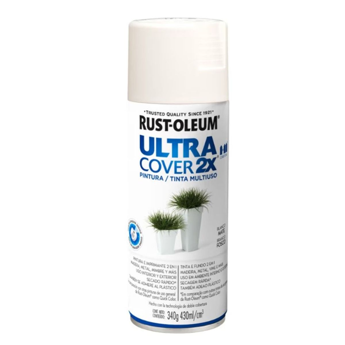 RUST OLEUM - Pintura en Spray Ultra Cover 2X Multiuso Blanco Mate 340 g
