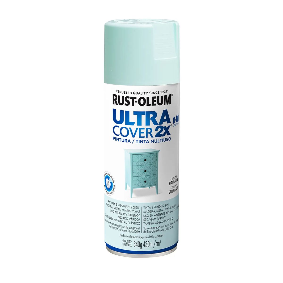 RUST OLEUM - Pintura en Spray Ultra Cover 2X Multiuso Océano Brillante 340 g