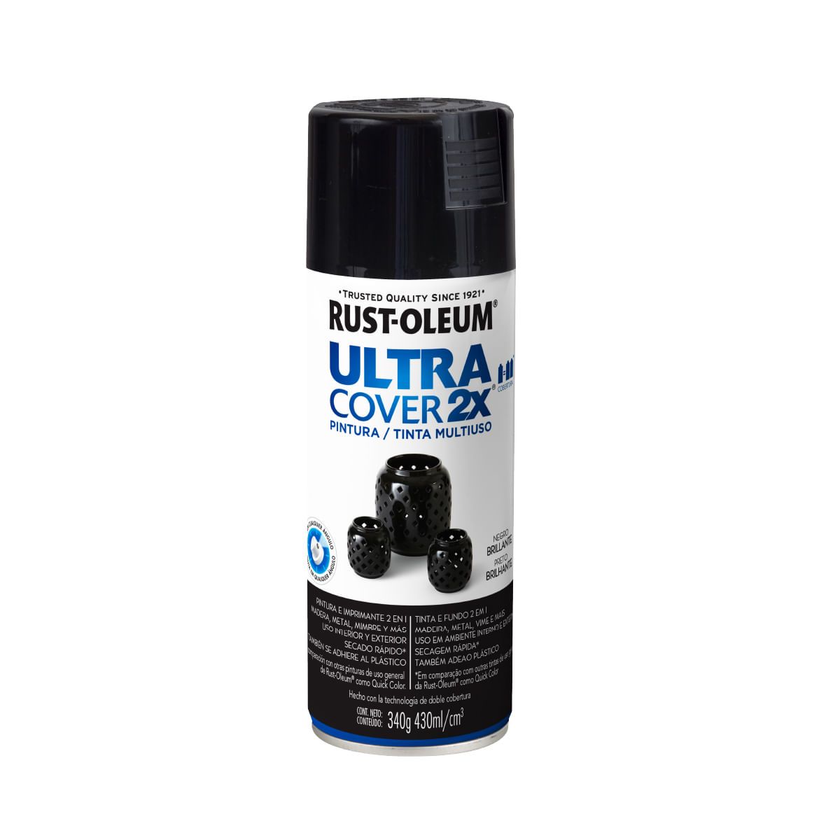 RUST OLEUM - Pintura en Spray Ultra Cover 2X Multiuso Negro Brillante 340 g