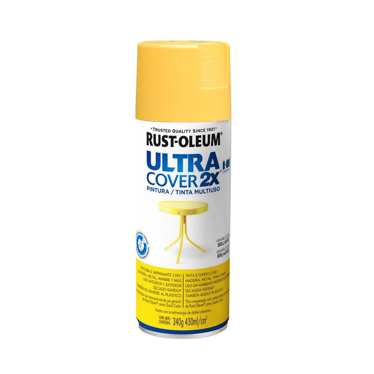 RUST OLEUM - Pintura en Spray Ultra Cover 2X Multiuso Amarillo Sol Brillante 340 g