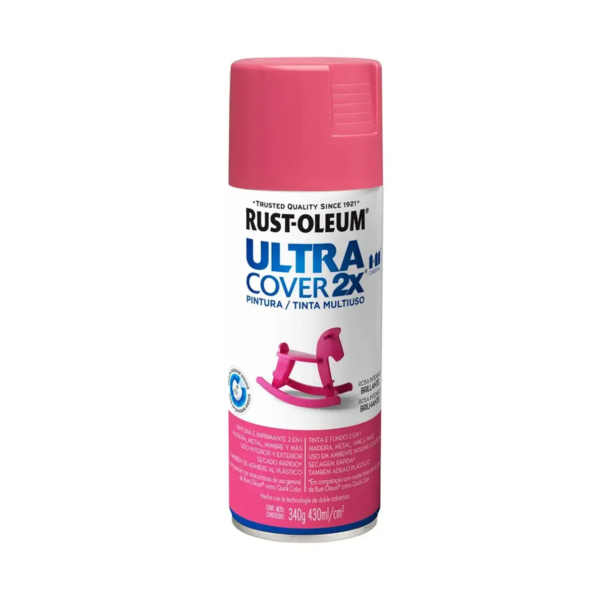 RUST OLEUM - Pintura en Spray Ultra Cover 2X Multiuso Rosa Intenso Brillante 340 g