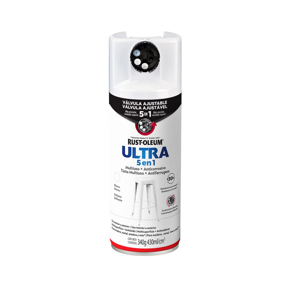 RUST OLEUM - Pintura en Spray Ultra 5 en 1 Multisuperficie Anticorrosiva Blanco Brillante 340 g