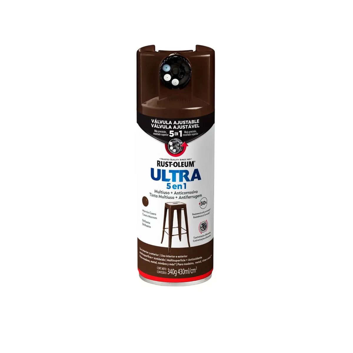 RUST OLEUM - Pintura en Spray Ultra 5 en 1 Multisuperficie Anticorrosiva Marrón Cuero Brillante 340 g