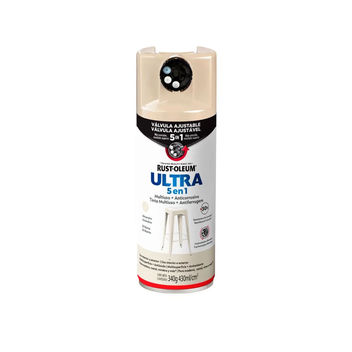 RUST OLEUM - Pintura en Spray Ultra 5 en 1 Multisuperficie Anticorrosiva Almendra Brillante 340 g