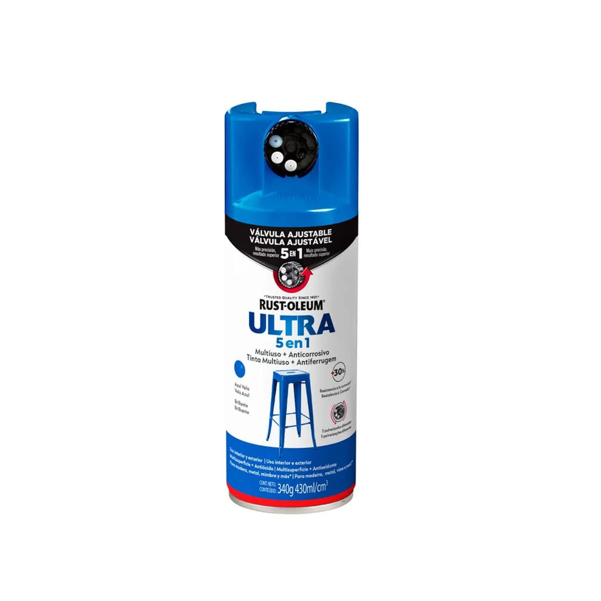 RUST OLEUM - Pintura en Spray Ultra 5 en 1 Multisuperficie Anticorrosiva Azul Vela Brillante 340 g