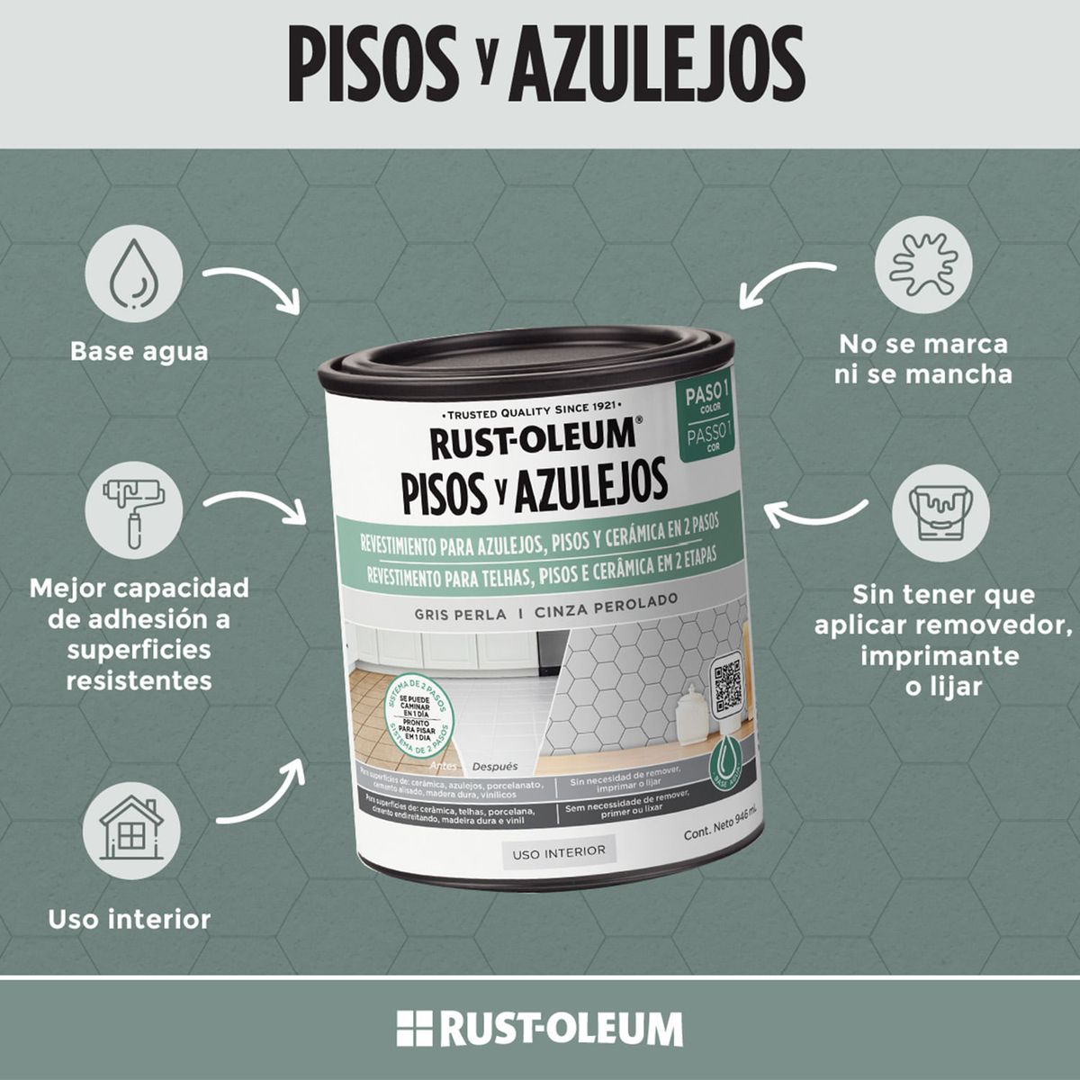 RUST OLEUM - Protector para Pisos y Azulejos Base Gris Piedra 946 ml